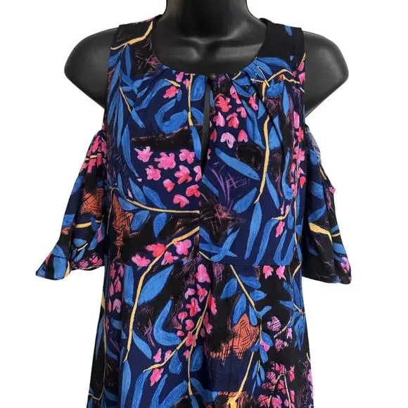 Maeve Anthropologie Dress 4 Black Shift Cold Shoulder Ruffle Lined Women EUC - Picture 2 of 9